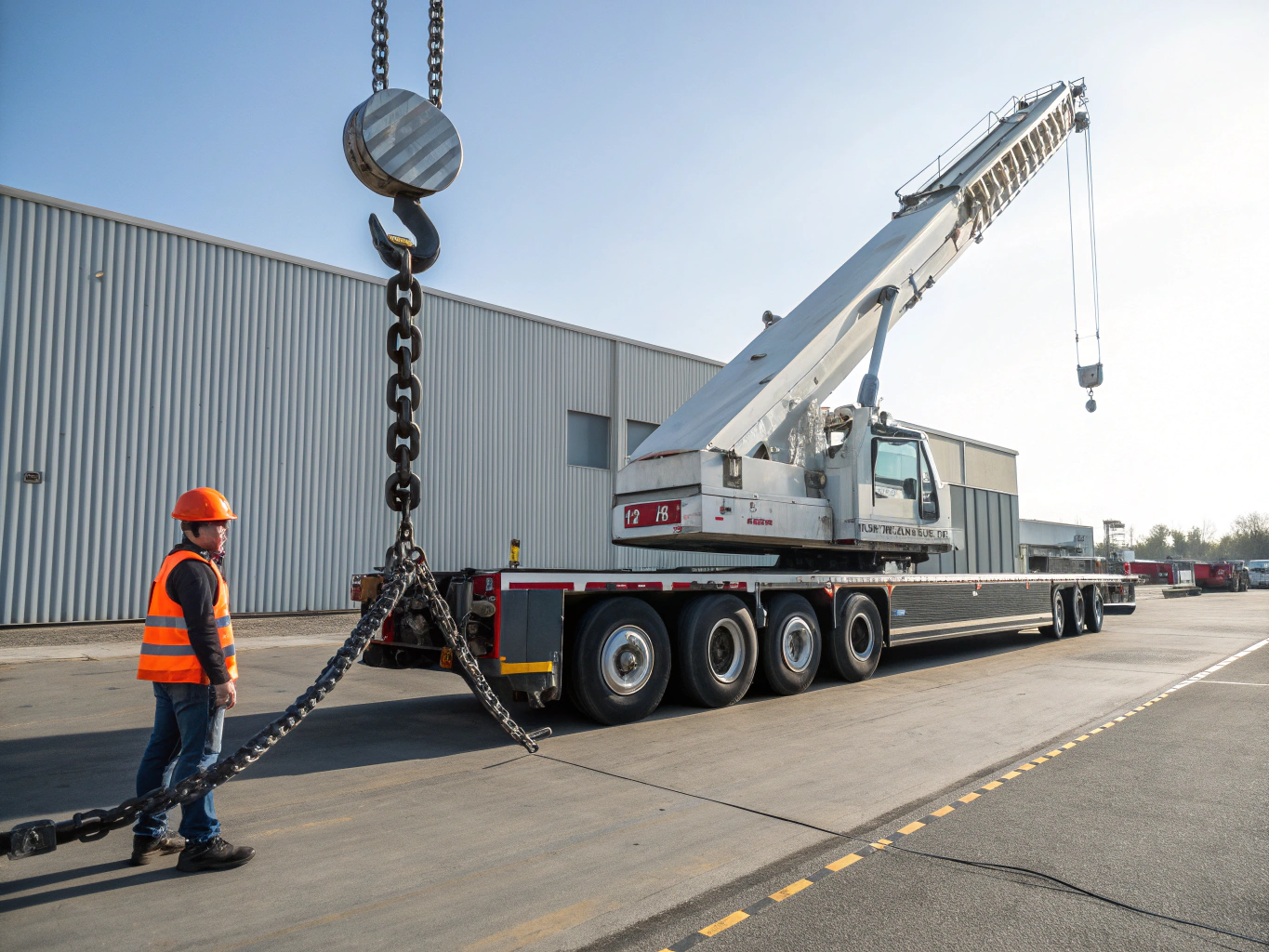 Industrial crane hoisting a fiberglass boat for salvage transport